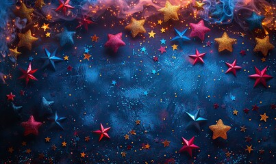 th of july fireworks with decorations on dark blue background happy independence day.photo stock