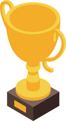 Golden trophy is standing on a podium, representing victory and achievement