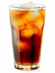 Cola glass with ice cubes over white