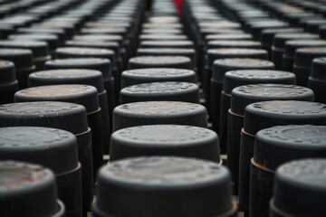 Obraz premium Symmetrical Aerial View of Black Briefcases Intricate Geometric Patterns and Textured Background in Monochrome