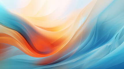 Abstract background with blurred blue and orange waves, soft lines and curves produce elegant feeling of the future, combination of light sky blue and warm yellow creates vitality and dynamism.