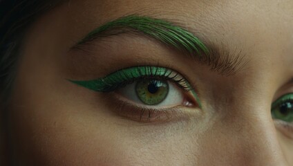 Fototapeta premium Close up of persons eye with green eyeliner.