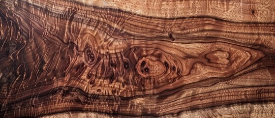 Naklejka premium Panoramic close-up, high detail scan of walnut wood material, Generative AI