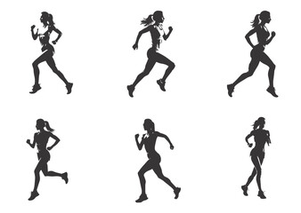 silhouette running woman. Vector people running silhouettes