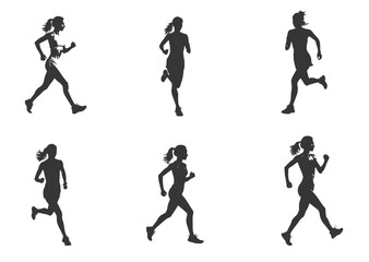 silhouette running woman. Vector people running silhouettes
