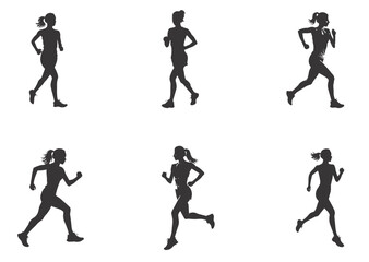 silhouette running woman. Vector people running silhouettes