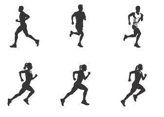 silhouette running man and woman. Vector people running silhouettes
