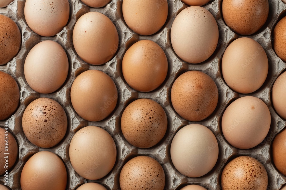 Poster Aerial View of Symmetrically Arranged Brown Eggs in Intricate Geometric Pattern, Highlighting Texture and Warm Tones