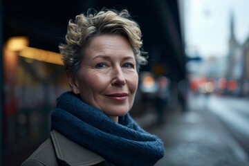 Portrait of a beautiful middle-aged woman in the city.