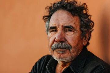 Obraz premium Portrait of an old man with a gray beard on an orange background