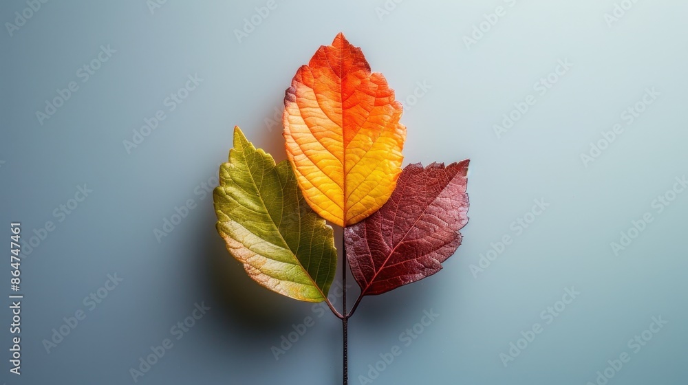 Poster color-changing foliage in a minimalist setting, capturing the vibrant transition of leaves with a si