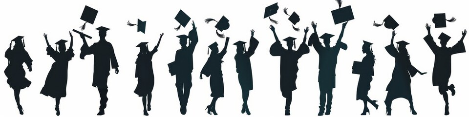 Silhouette of a Cheerful Graduate with Diploma and Academic Cap: AI-Generated High-Resolution Vector Art Celebrating University and School Graduation Season