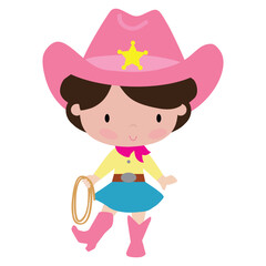 Cute little cowgirl vector cartoon illustration