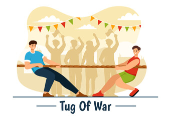 Obraz premium Tug of War Vector Illustration with People Pulling Opposite Ends of a Rope in a Business Competition or Other in Flat Style Cartoon Background