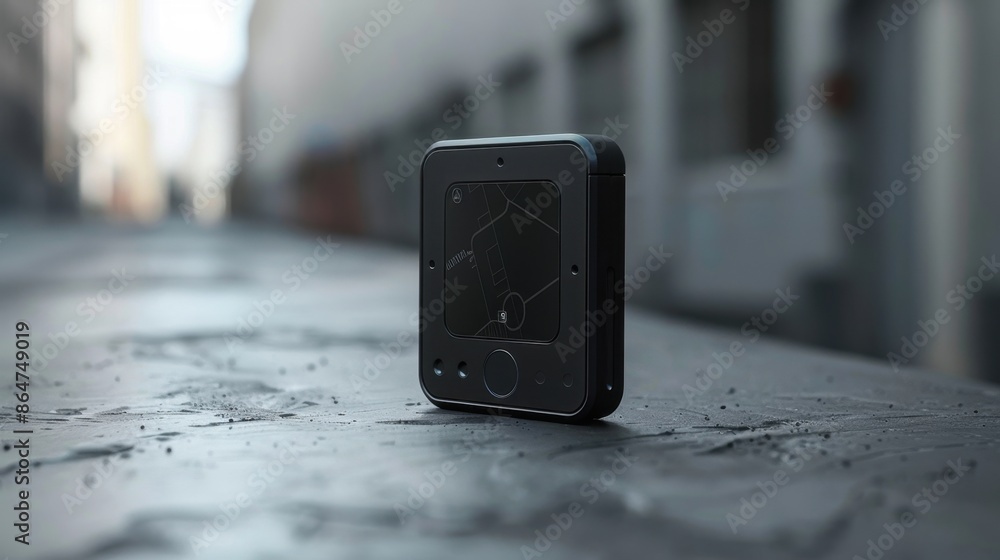 Poster a straightforward gps device on a plain backdrop, highlighting its functionality and essential desig