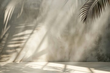 Palm Leaf Shadows on White Concrete Wall During Sunny Day