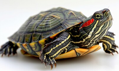 Red-Eared Slider Turtle on White Background