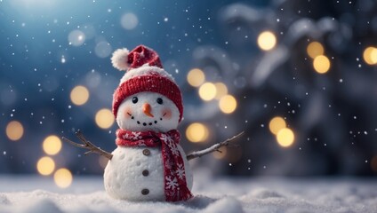 Winter holidays or Christmas background with snowman and snowflakes.