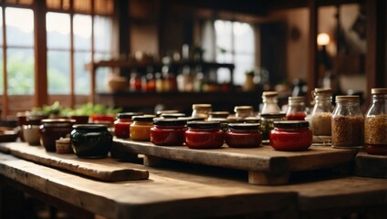 The platform for crocks of sauces and condiments of the Korean traditional house.