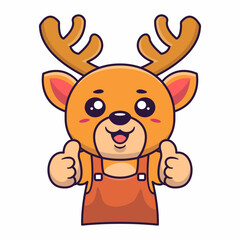 Cute deer barista thumbs up hand hand drawn illustration cartoon kawaii
