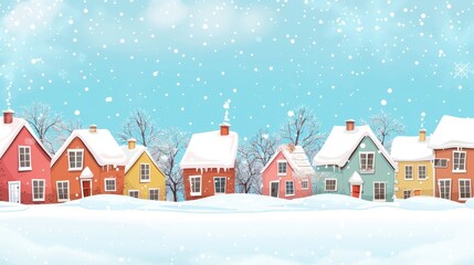 Retro Winter Cityscape With Snowfall and Christmas Decorations