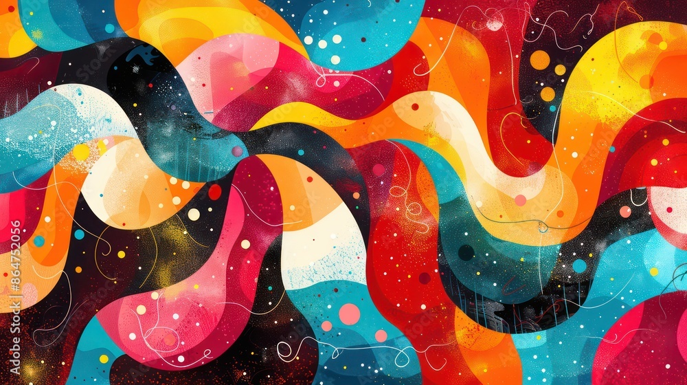 Poster a colorful abstract painting with a lot of swirls and dots
