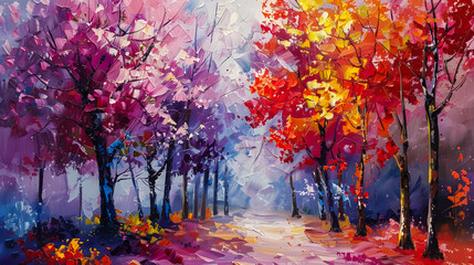 Oil painting of a forest. Abstract Oil painting brushes on abstract oil painting canvas. oil painting canvas.