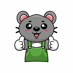 Cute mouse barista thumbs up hand hand drawn illustration cartoon kawaii