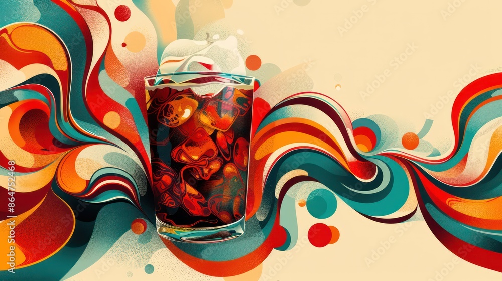 Poster a colorful painting of a cup with a straw in it