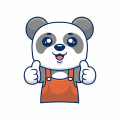 Cute panda barista thumbs up hand hand drawn illustration cartoon kawaii