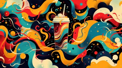 Obraz premium A colorful painting of a cup with a straw in it