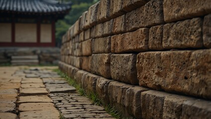 traditional korean wall in an ancient temple in gyeongju.