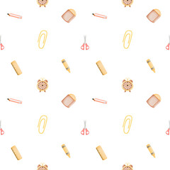 Watercolor back to school Seamless pattern. 