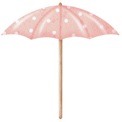Watercolor pink beach umbrella.	
