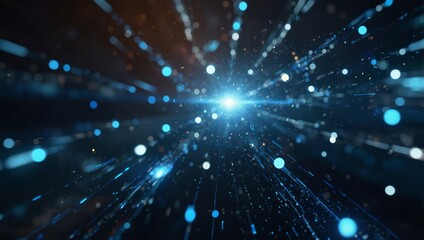 Obraz premium Particle light convergence technology background, blue future technology annual conference background.