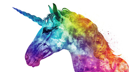 Colorful Unicorn Head isolated on a transparent background