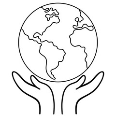 Black doodle earth day Hands holding world globe.	
