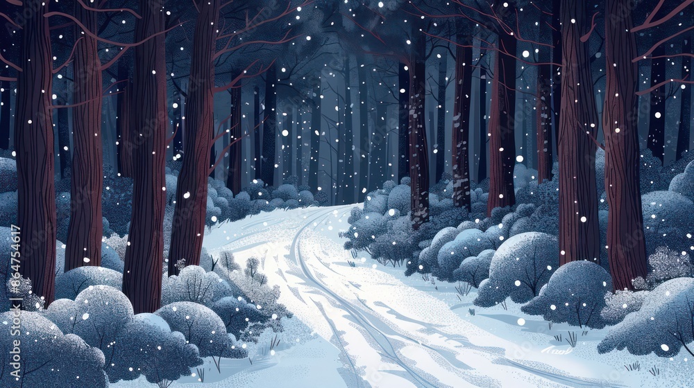 Poster A snowy forest with a path through it