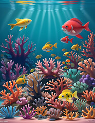 Fototapeta premium The diverse ecosystem of a coral reef, showcasing vibrant marine life and the intricate details of the underwater environment