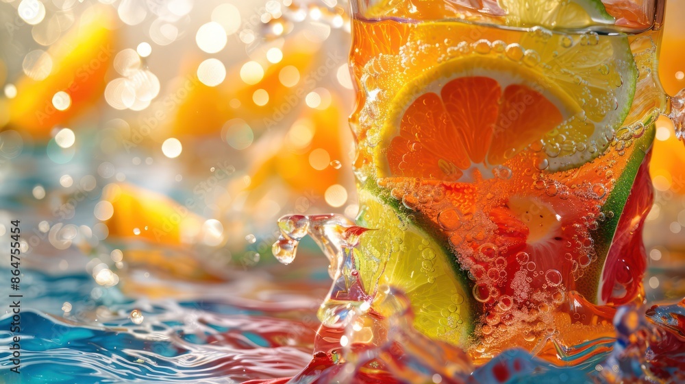 Poster a glass of orange juice with a slice of lime in it