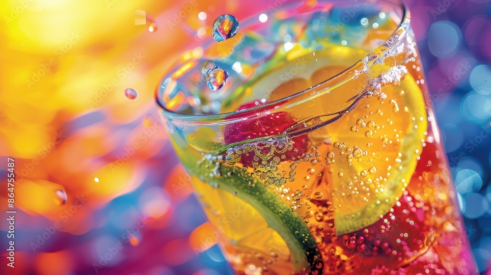Poster a glass of orange juice with a slice of lime in it