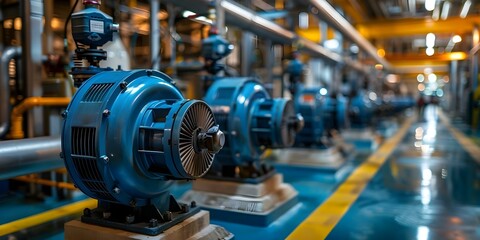 Showcasing Water Pumps in a Standard Power Plant Display. Concept Water Pumps, Standard Power Plant, Industrial Machinery, Pumping Systems, Energy Production