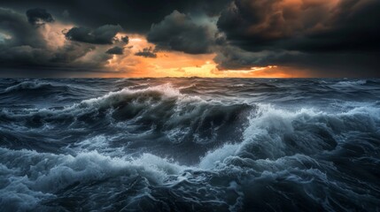 Obraz premium Stormy Ocean Waves at Sunset