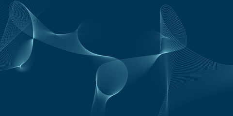 Stylized blue line art background. Abstract music wave element for design. Vector illustration of smooth motion dynamics.