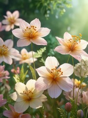 Obraz premium Delicate Pink Flowers in the Sunlight.