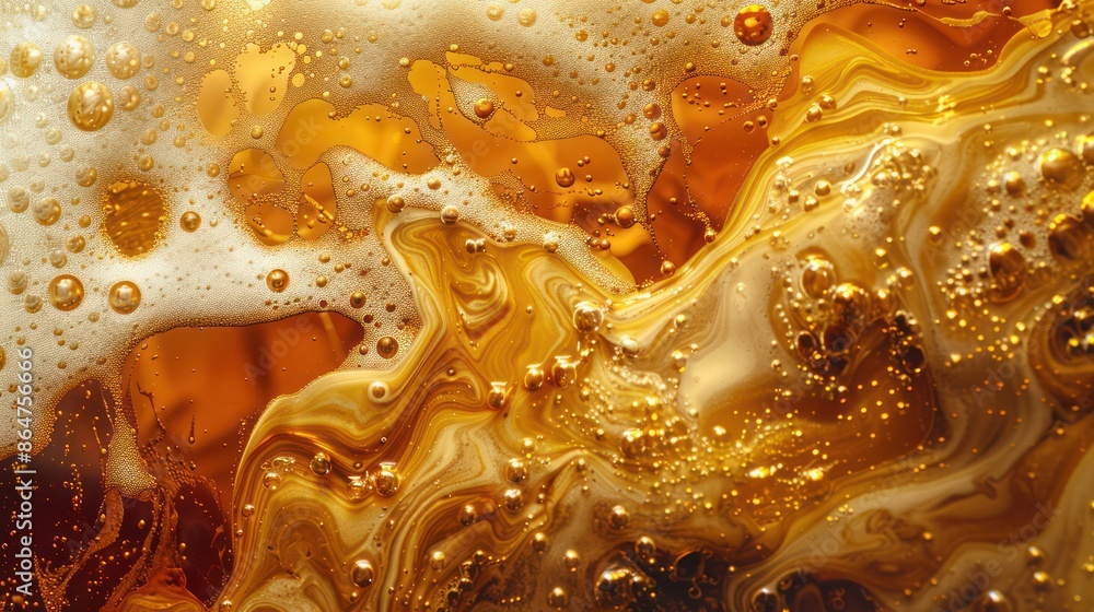 Poster a close up of a frothy drink with bubbles