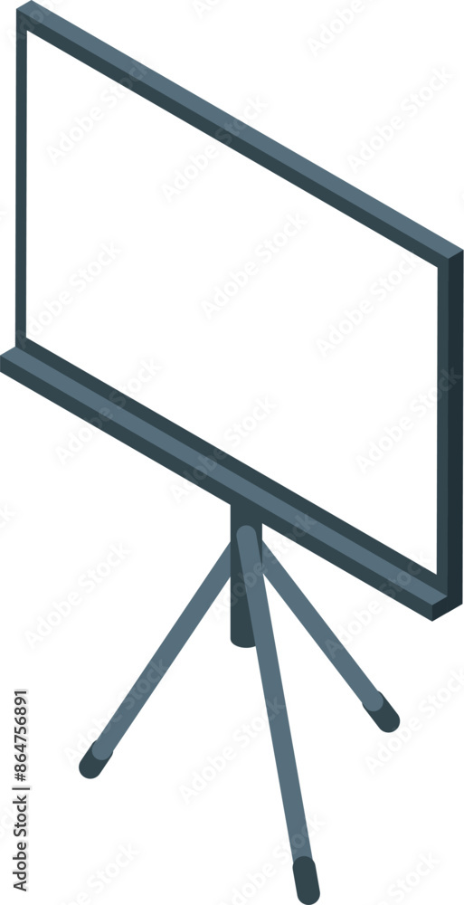 Poster empty projection screen is standing on a tripod, ready for a presentation or movie showing