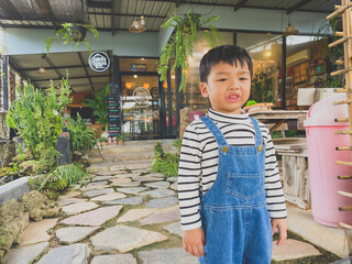 Portrait of a smiling boy, embodying joy and childhood happiness indoors