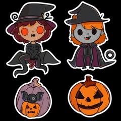 Set of cartoon funny stickers for the Halloween holiday