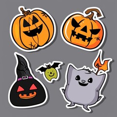 Set of cartoon funny stickers for the Halloween holiday